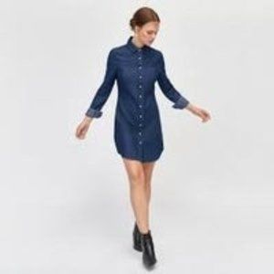 GAP 1969 Indigo Dark Denim Button Up Shirt Dress With Pockets  S